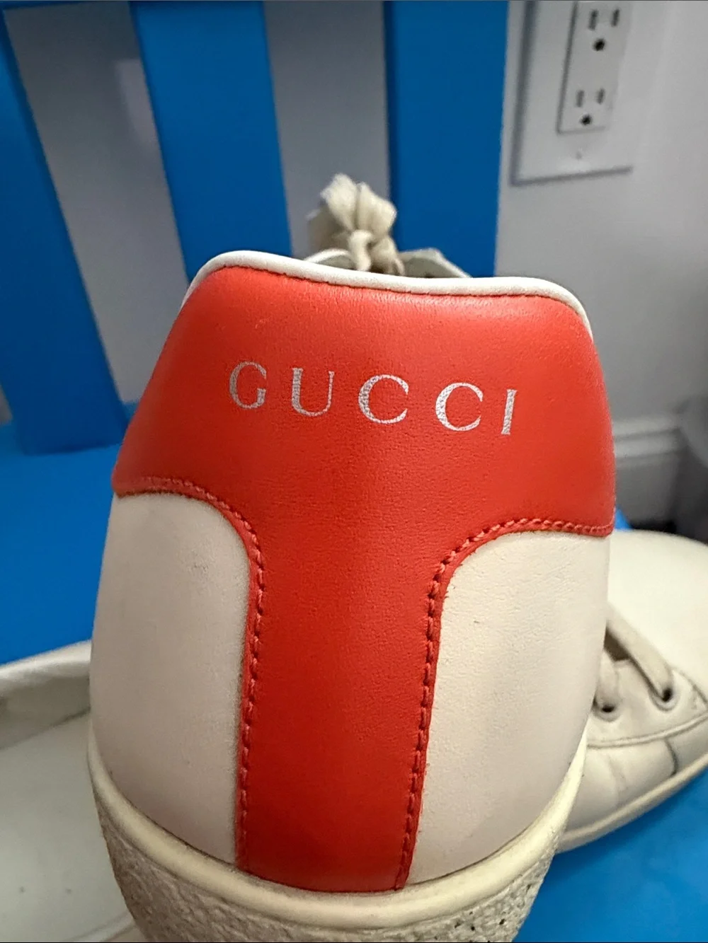 Gucci White Mickey Mouse Sneakers with Red Heel Accent